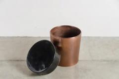 Robert Kuo Cylindrical Storage Drumstool Antique Copper and Black Lacquer by Robert Kuo - 3831519