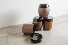 Robert Kuo Cylindrical Storage Drumstool Antique Copper and Black Lacquer by Robert Kuo - 3831520