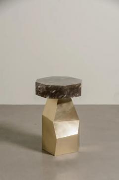 Robert Kuo Facet Side Table in Brass with Octagon Smoke Crystal Top by Robert Kuo - 3838484