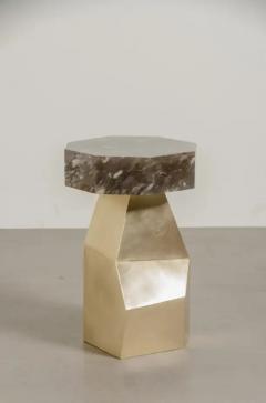 Robert Kuo Facet Side Table in Brass with Octagon Smoke Crystal Top by Robert Kuo - 3838488