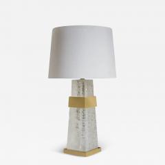 Robert Kuo Hand Carved Crystal Ta Shape Ice Carved w Brass Center Lamp by Robert Kuo - 3836229