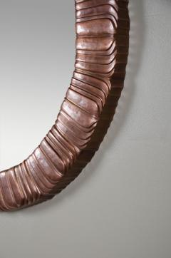 Robert Kuo Hand Repouss Antique Copper Feather Design Round Mirror by Robert Kuo - 4513494