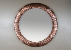 Robert Kuo Hand Repouss Antique Copper Feather Design Round Mirror by Robert Kuo - 4513497