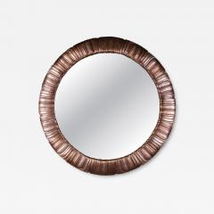 Robert Kuo Hand Repouss Antique Copper Feather Design Round Mirror by Robert Kuo - 4513623