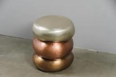 Robert Kuo Repousse Triple Stack Drumstool in White Bronze Copper and Brass by Robert Kuo - 3836868