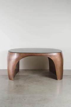 Robert Kuo Robert Kuo Repousse Curve Desk Table in Antique Copper and Black Lacquer - 3836870
