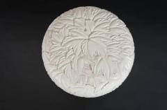 Robert Kuo Round Leaf Design Box Cream Lacquer by Robert Kuo Limited Edition in Stock - 3830077