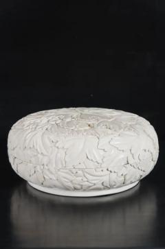 Robert Kuo Round Leaf Design Box Cream Lacquer by Robert Kuo Limited Edition in Stock - 3830079