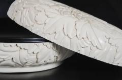 Robert Kuo Round Leaf Design Box Cream Lacquer by Robert Kuo Limited Edition in Stock - 3830084