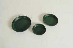 Robert Kuo Round Plates Set of 3 Green Lacquer by Robert Kuo Handmade Limited Edition - 3830348