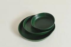 Robert Kuo Round Plates Set of 3 Green Lacquer by Robert Kuo Handmade Limited Edition - 3830350