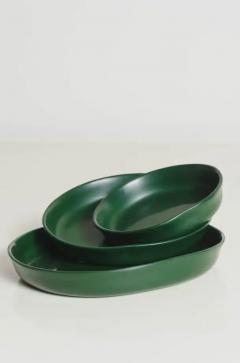 Robert Kuo Round Plates Set of 3 Green Lacquer by Robert Kuo Handmade Limited Edition - 3830360