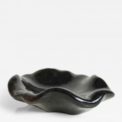 Robert Kuo Shallow Lotus Bowl Small Black Crystal by Robert Kuo Hand Carved - 3835916