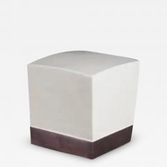 Robert Kuo Square Crown Drumstool Cream Lacquer by Robert Kuo Hand Repousse Limited - 3835924