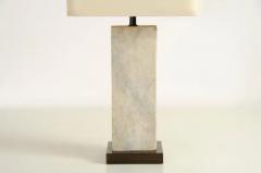 Robert Kuo Vertical Stone Lamp with Shade by Robert Kuo Hand Carved Limited Edition - 3830385