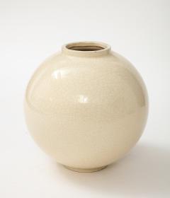 Robert Lallement Sphere Shaped Vase with off White Cracquelure Glaze France circa 1930 signed - 3152536