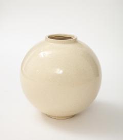Robert Lallement Sphere Shaped Vase with off White Cracquelure Glaze France circa 1930 signed - 3152538