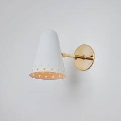 Robert Mathieu Pair of Rare 1950s Robert Mathieu Perforated White Metal and Brass Wall Sconces - 3099760