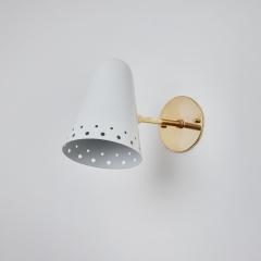 Robert Mathieu Pair of Rare 1950s Robert Mathieu Perforated White Metal and Brass Wall Sconces - 3099762