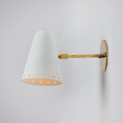 Robert Mathieu Pair of Rare 1950s Robert Mathieu Perforated White Metal and Brass Wall Sconces - 3099764