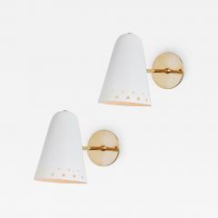 Robert Mathieu Pair of Rare 1950s Robert Mathieu Perforated White Metal and Brass Wall Sconces - 3101041