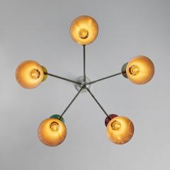 Robert Mathieu Rare 1950s Robert Mathieu 5 Shade Multi Color Chandelier - 2633185