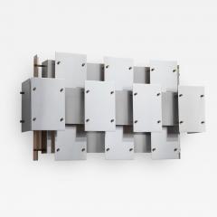 Robert Sonneman Sonneman Lighting Sonneman Large Wall Sconce in Brushed Steel with Brass Fittings 1970s Signed  - 1965969