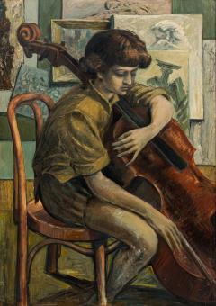 Robert Springfels Robert Springfels American Contemporary Boy with a Cello Oil on Board - 4630285
