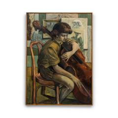 Robert Springfels Robert Springfels American Contemporary Boy with a Cello Oil on Board - 4630289