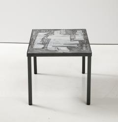 Robert and Jean Cloutier Cloutier Lava Stone Tile Top Coffee Table in White Grey abstract design - 3568968