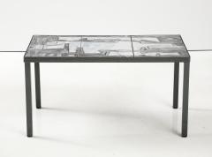 Robert and Jean Cloutier Cloutier Lava Stone Tile Top Coffee Table in White Grey abstract design - 3568972