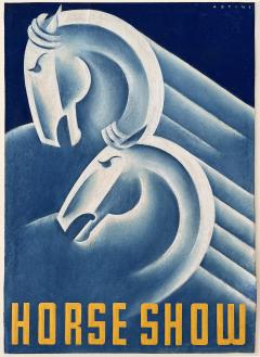 Robin Artine Smith Art Deco Horses in Blue Horse Show Illustration by Female Illustrator - 2969715