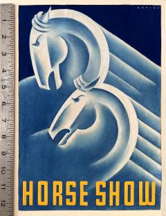 Robin Artine Smith Art Deco Horses in Blue Horse Show Illustration by Female Illustrator - 2969716