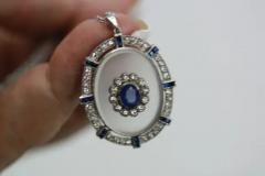 Rock Crystal Pendant Sapphire Diamonds 18K - 3458930