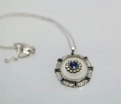 Rock Crystal Pendant Sapphire Diamonds 18K - 3458935