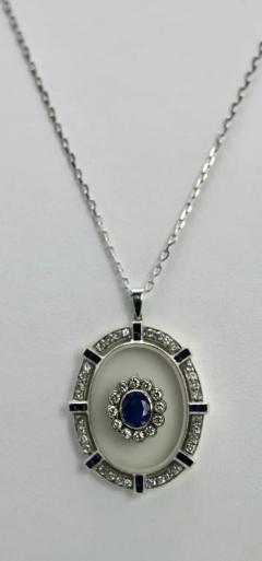 Rock Crystal Pendant Sapphire Diamonds 18K - 3458942