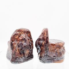 Rockingham Treacle Brown Glazed Lion Portraits A Pair - 2225589