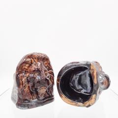 Rockingham Treacle Brown Glazed Lion Portraits A Pair - 2225590