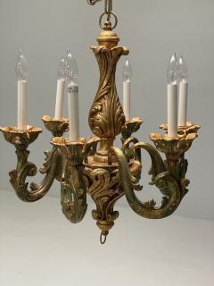 Rococo Baroque Italian Six Light Chandelier Parcel Paint Gilt Italy 1970s - 3621442