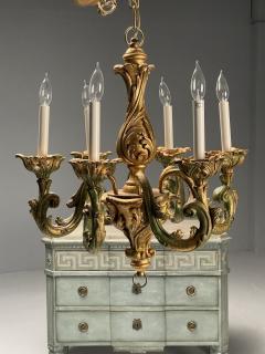 Rococo Baroque Italian Six Light Chandelier Parcel Paint Gilt Italy 1970s - 3621446