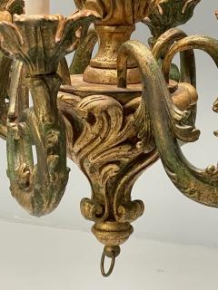 Rococo Baroque Italian Six Light Chandelier Parcel Paint Gilt Italy 1970s - 3621448
