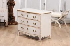 Rococo Period 1770s Swedish Gray Cream Painted and Carved Three Drawer Commode - 3599396