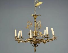Rococo Style Leaf and Vine Chandelier Dore Bronze Italy 1920s - 4484801