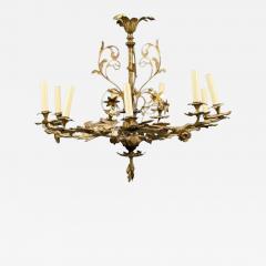 Rococo Style Leaf and Vine Chandelier Dore Bronze Italy 1920s - 4484837
