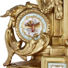 Rococo style gilt bronze mantel clock with S vres style porcelain plaques - 2165394