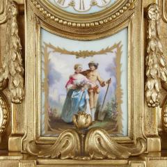 Rococo style gilt bronze mantel clock with S vres style porcelain plaques - 2165396