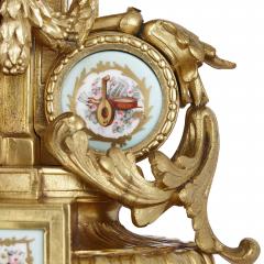 Rococo style gilt bronze mantel clock with S vres style porcelain plaques - 2165397
