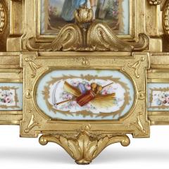 Rococo style gilt bronze mantel clock with S vres style porcelain plaques - 2165404