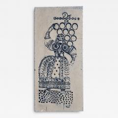 Roger Capron Blue Glazed Ceramic Tile with Stylized Female Figure Roger Capron - 4467449