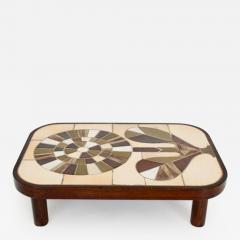Roger Capron FRENCH CERAMIC ARTIST ROGER CAPRON CERAMIC TILE COFFEE TABLE MODEL SUNFLOWER - 3167652